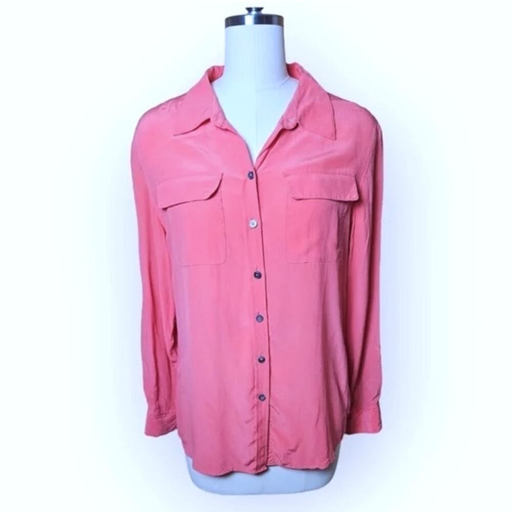 Two by Vince Camuto Soft Pink Button Down Silk Camp Utility Blouse Size Large - Picture 5 of 12